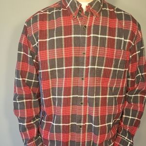 Men's red and black plaid button up